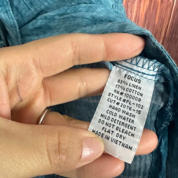 Focus Casual Life Blue Lagenlook Top Button Up Size Medium Oversized - Picture 4 of 6